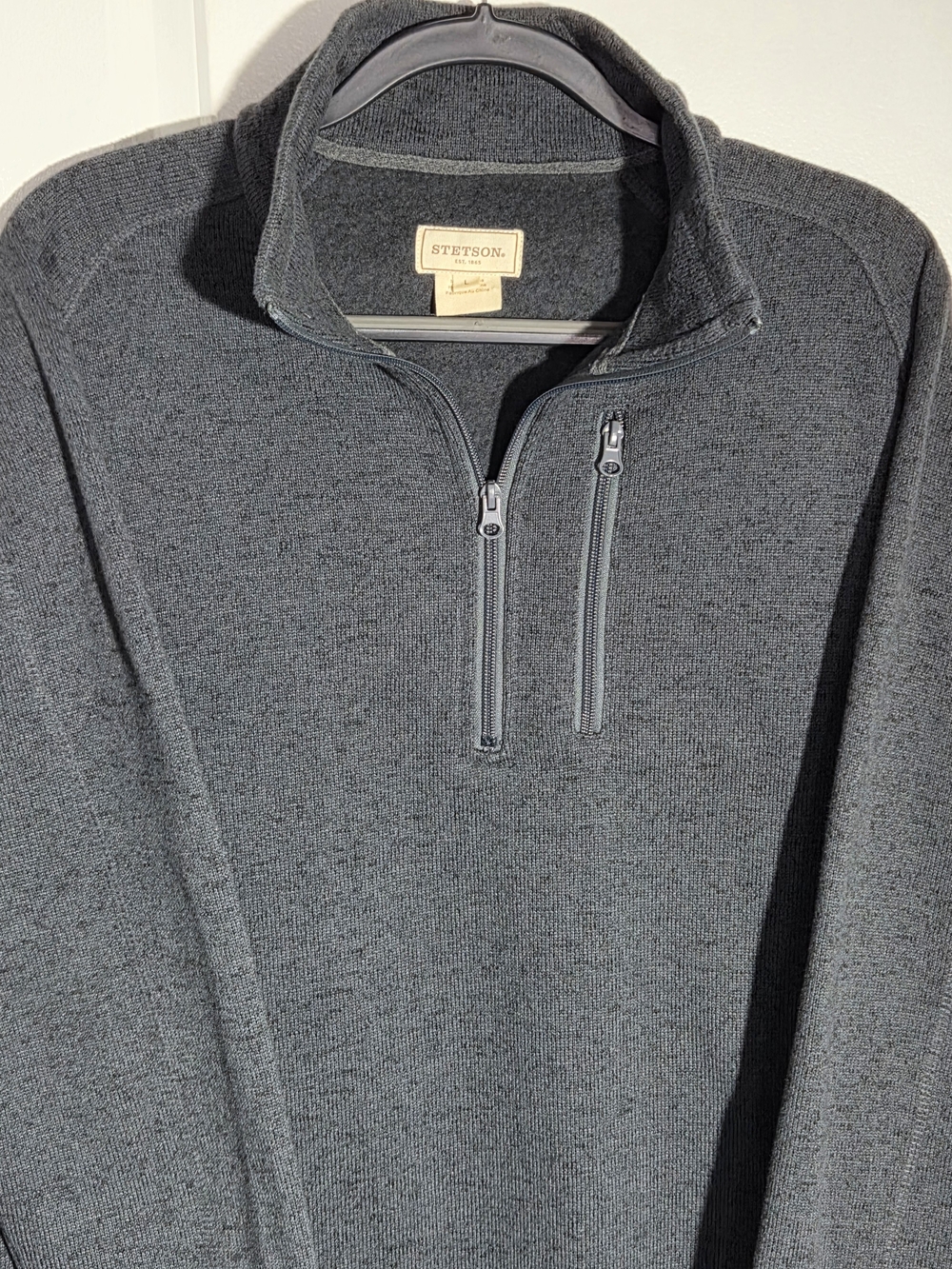 Stetson Men's Knit Gray Quarter-Zip Pullover Sweater Pocket Size Large